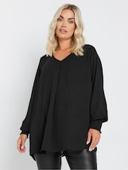 Yours Curve Pleat Front Shirred Cuff Blouse - Image 1 of 5
