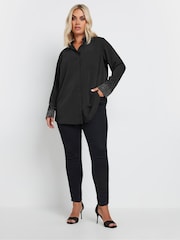 Yours Curve Black Diamante Trickle Sleeve Shirt - Image 2 of 5