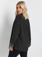 Yours Curve Black Diamante Trickle Sleeve Shirt - Image 3 of 5