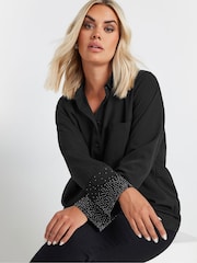 Yours Curve Black Diamante Trickle Sleeve Shirt - Image 4 of 5