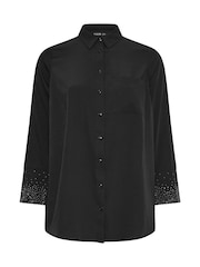 Yours Curve Black Diamante Trickle Sleeve Shirt - Image 5 of 5