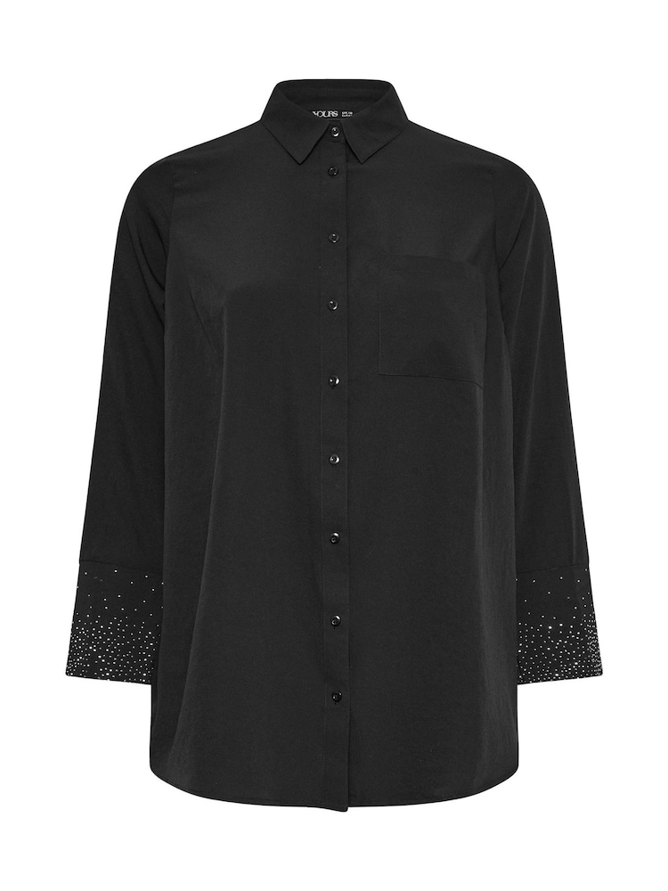 Yours Curve Black Diamante Trickle Sleeve Shirt - Image 5 of 5