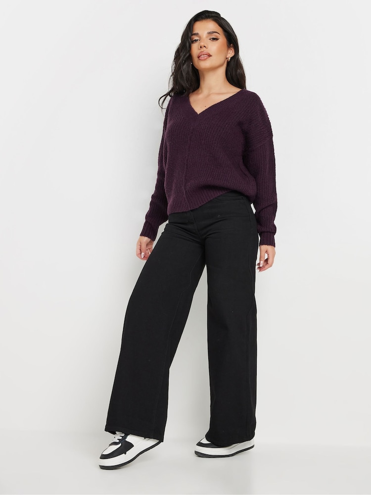 PixieGirl Petite Purple Cable Knit V-Neck Jumper - Image 2 of 5