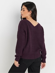 PixieGirl Petite Purple Cable Knit V-Neck Jumper - Image 3 of 5