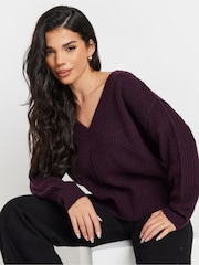 PixieGirl Petite Purple Cable Knit V-Neck Jumper - Image 4 of 5