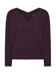 PixieGirl Petite Purple Cable Knit V-Neck Jumper - Image 5 of 5