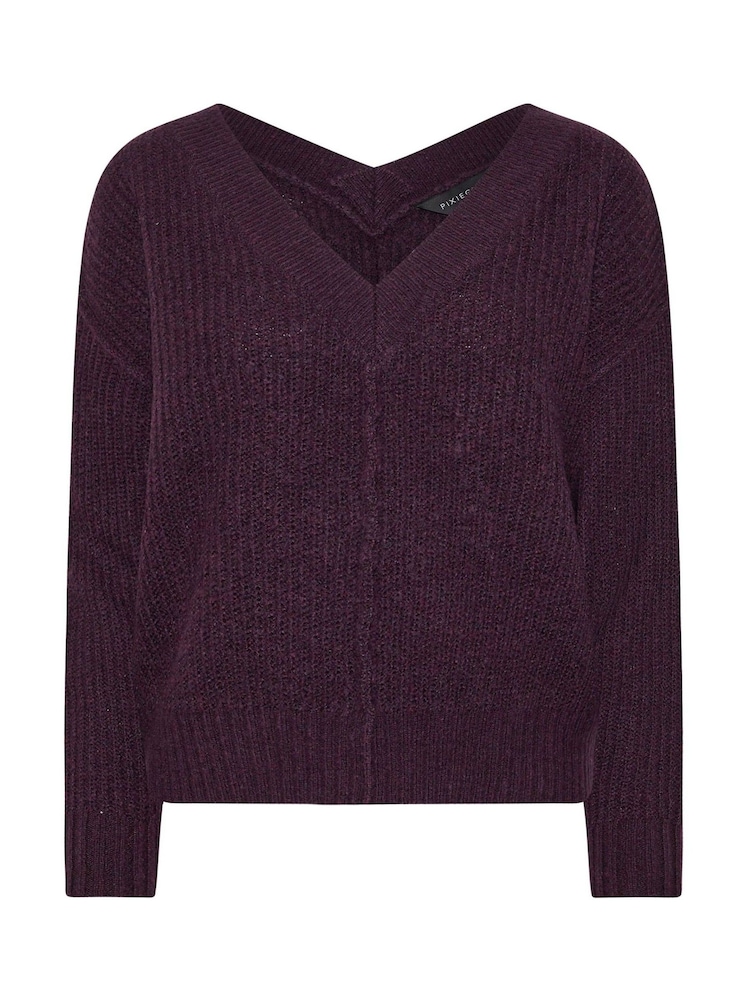 PixieGirl Petite Purple Cable Knit V-Neck Jumper - Image 5 of 5
