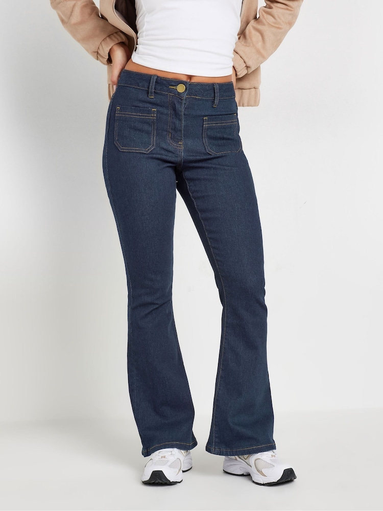 PixieGirl Petite Blue Indigo Patch Pkt Kick Flare Jean - Image 1 of 5