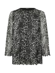 Yours Curve Grey Mesh Flute Sleeve Leopard Print Top - Image 6 of 6