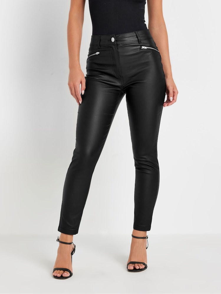 PixieGirl Petite Black Blk Coated PU Zip Skinny Jean - Image 2 of 6
