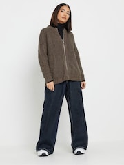 PixieGirl Petite Brown Knitted Bomber Jacket - Image 1 of 5