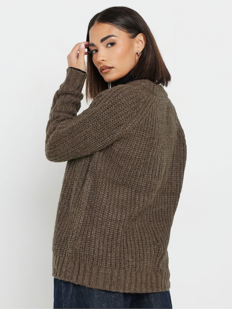 PixieGirl Petite Brown Knitted Bomber Jacket - Image 2 of 5
