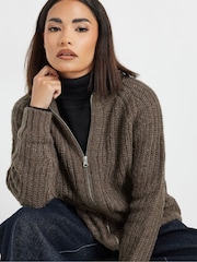 PixieGirl Petite Brown Knitted Bomber Jacket - Image 3 of 5