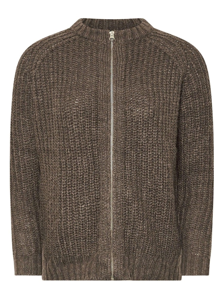 PixieGirl Petite Brown Knitted Bomber Jacket - Image 5 of 5