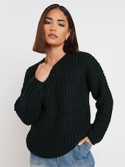 PixieGirl Petite Black Waffle Knit Jumper - Image 1 of 5