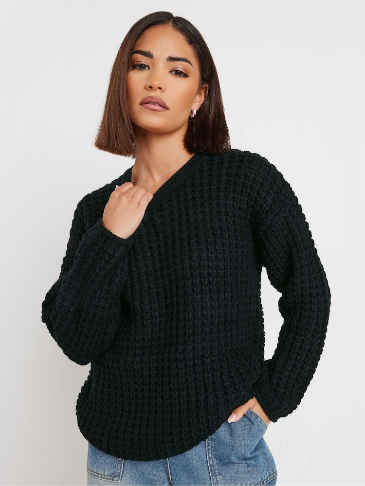 PixieGirl Petite Black Waffle Knit Jumper - Image 1 of 5