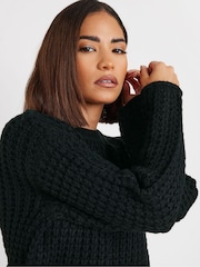 PixieGirl Petite Black Waffle Knit Jumper - Image 4 of 5
