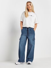 PixieGirl Petite Blue Blk Pull On 100% Cotton Cargo Jeans - Image 1 of 5