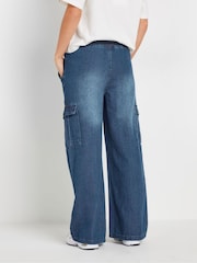 PixieGirl Petite Blue Blk Pull On 100% Cotton Cargo Jeans - Image 2 of 5