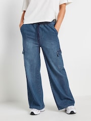 PixieGirl Petite Blue Blk Pull On 100% Cotton Cargo Jeans - Image 3 of 5