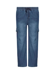 PixieGirl Petite Blue Blk Pull On 100% Cotton Cargo Jeans - Image 5 of 5