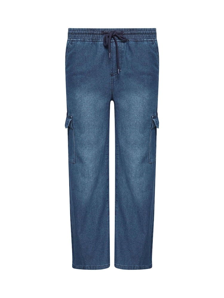 PixieGirl Petite Blue Blk Pull On 100% Cotton Cargo Jeans - Image 5 of 5