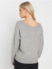 PixieGirl Petite Grey Cable Knit V-Neck Jumper - Image 3 of 5