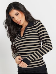PixieGirl Petite Black Collar Stripe Jumper - Image 1 of 5