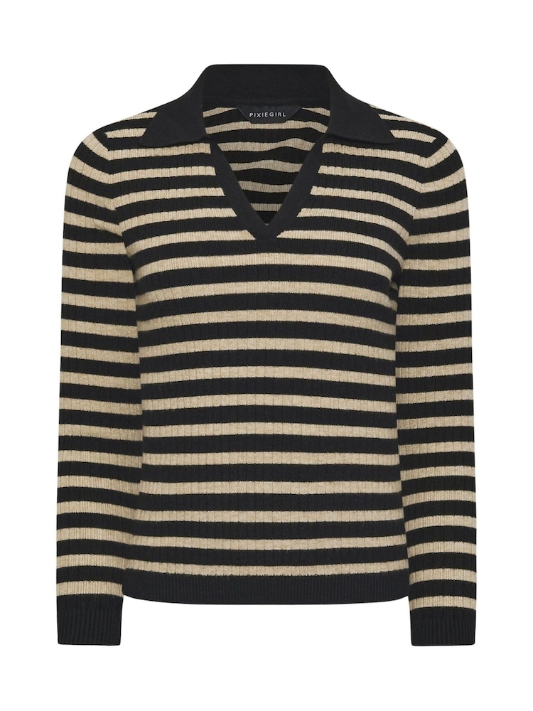 PixieGirl Petite Black Collar Stripe Jumper - Image 5 of 5