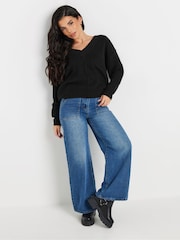 PixieGirl Petite Black Cable Knit V-Neck Jumper - Image 2 of 5