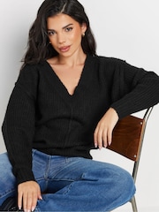 PixieGirl Petite Black Cable Knit V-Neck Jumper - Image 4 of 5