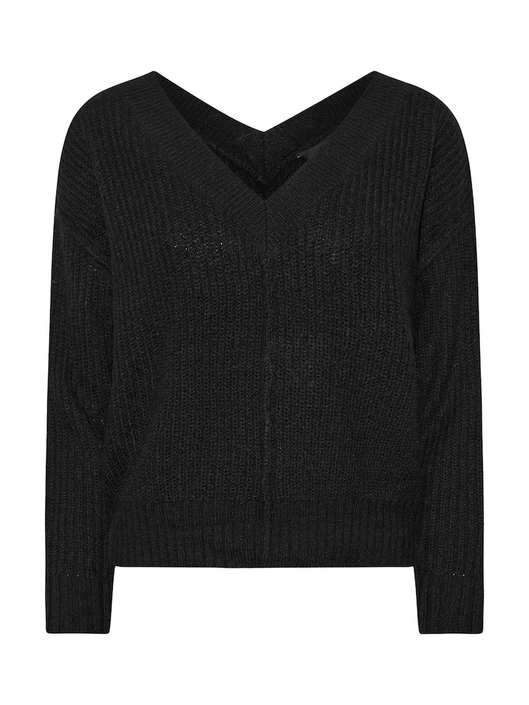 PixieGirl Petite Black Cable Knit V-Neck Jumper - Image 5 of 5