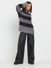PixieGirl Petite Grey Stripe Feather Slash Neck Jumper - Image 2 of 5