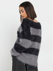 PixieGirl Petite Grey Stripe Feather Slash Neck Jumper - Image 3 of 5