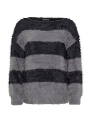 PixieGirl Petite Grey Stripe Feather Slash Neck Jumper - Image 5 of 5