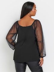 Yours Curve Black Square Neck Glitter Top - Image 2 of 5
