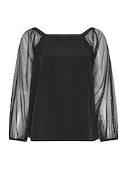 Yours Curve Black Square Neck Glitter Top - Image 5 of 5