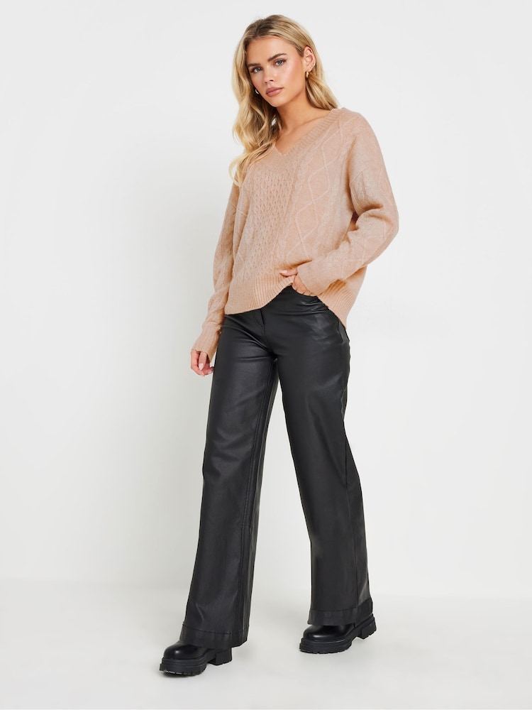 PixieGirl Petite Pink Cable Knit V-Neck Jumper - Image 2 of 5