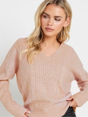 PixieGirl Petite Pink Cable Knit V-Neck Jumper - Image 4 of 5