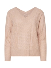PixieGirl Petite Pink Cable Knit V-Neck Jumper - Image 5 of 5