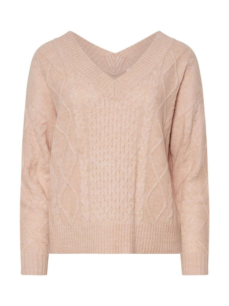 Rosa - PixieGirl Petite Cable Knit V-Neck Jumper - Imagen 5 de 5 Rosa - PixieGirl Petite Cable Knit V-Neck Jumper - Imagen 5 de 5