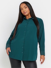 Yours Curve Blue Diamante Trickle Sleeve Shirt - Image 1 of 5