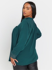 Yours Curve Blue Diamante Trickle Sleeve Shirt - Image 3 of 5