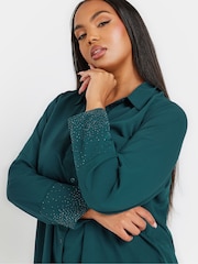 Yours Curve Blue Diamante Trickle Sleeve Shirt - Image 4 of 5