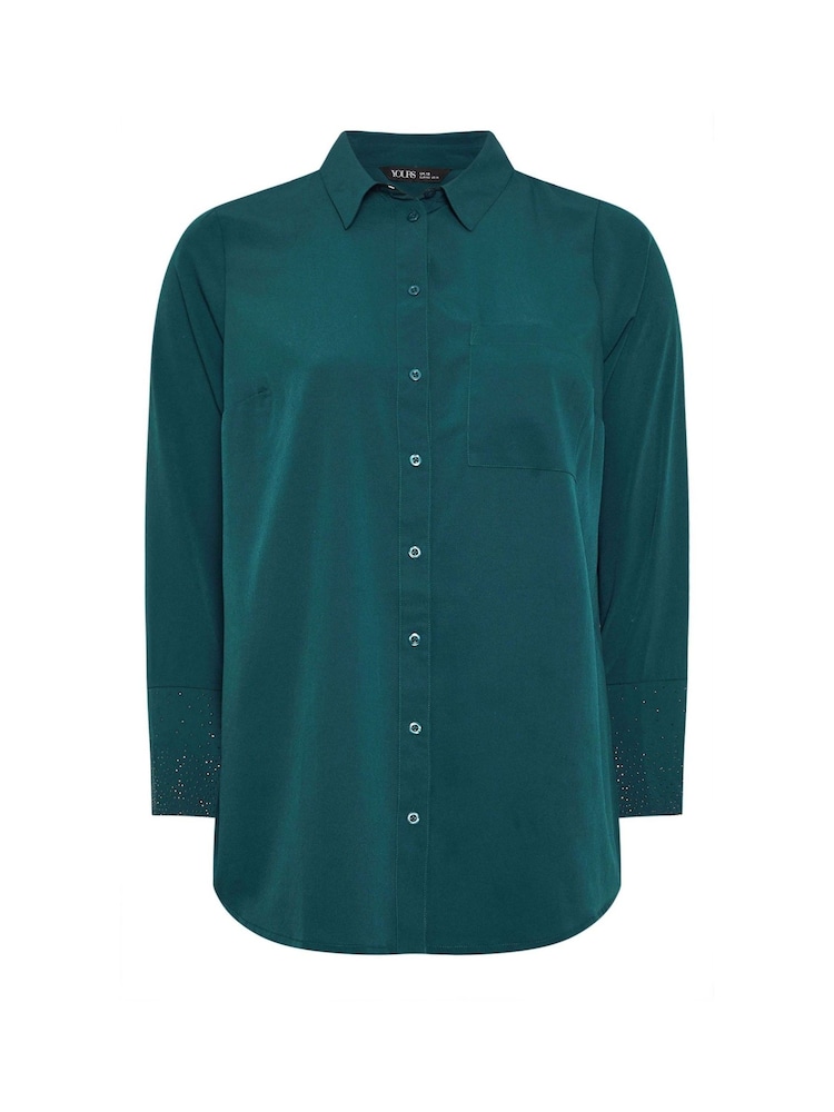 Yours Curve Blue Diamante Trickle Sleeve Shirt - Image 5 of 5
