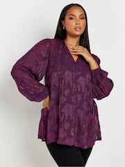 Yours Curve Purple Jewel Tie Neck Blouse - Image 1 of 5