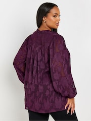Yours Curve Purple Jewel Tie Neck Blouse - Image 3 of 5