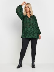 Yours Curve Green Jewel Tie Neck Blouse - Image 2 of 5