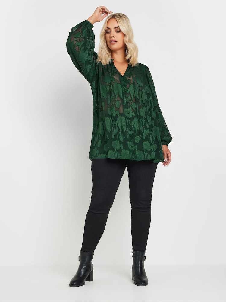 Yours Curve Green Jewel Tie Neck Blouse - Image 2 of 5