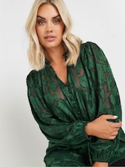 Yours Curve Green Jewel Tie Neck Blouse - Image 4 of 5